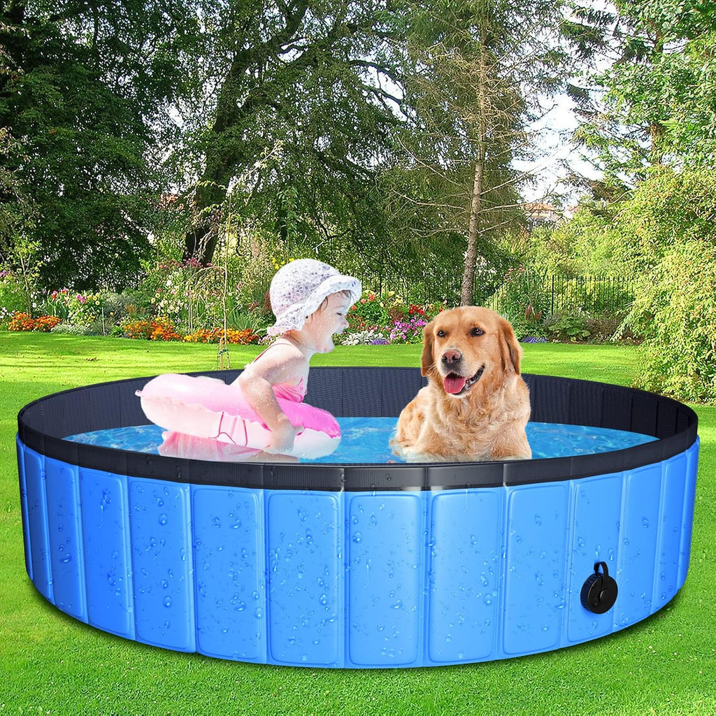 Foldable Pool 63"X12" XXL Portable Swimming Pool/Kiddie Pool, Hard Plastic Bath Tub for Indoor Outdoor for Pets Large Dogs Cats and Kids