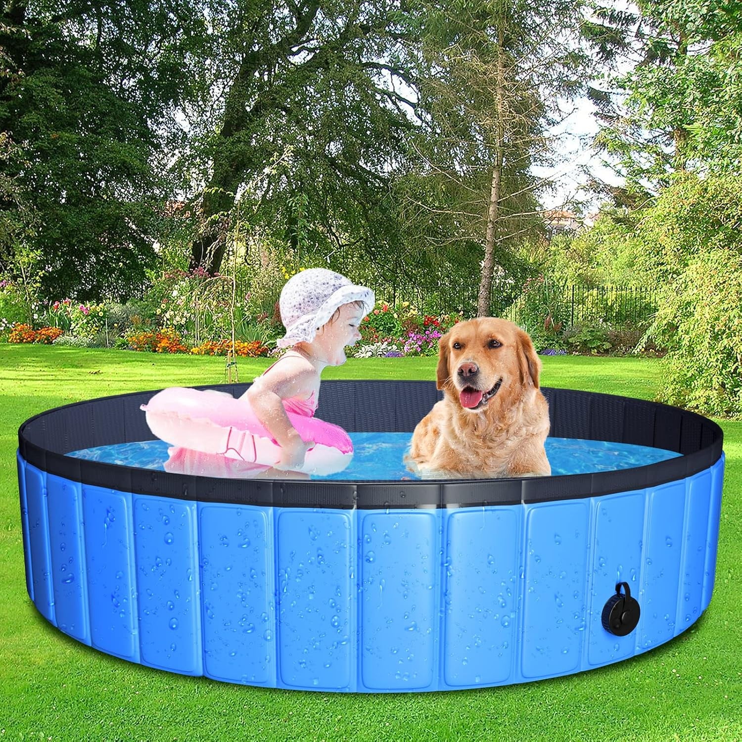 Foldable Pool 63"X12" XXL Portable Swimming Pool/Kiddie Pool, Hard Plastic Bath Tub for Indoor Outdoor for Pets Large Dogs Cats and Kids