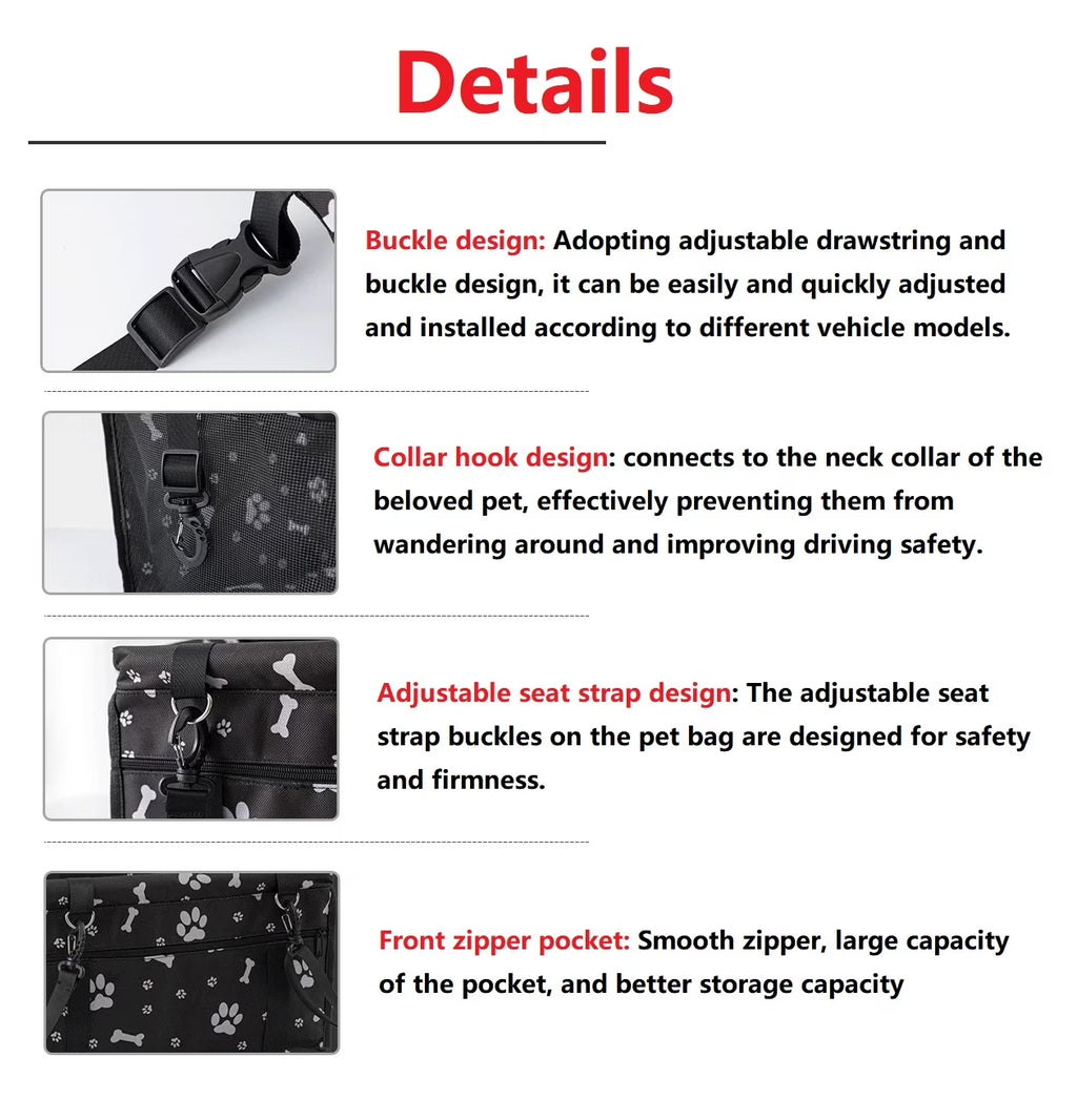 Pet Dog Cat Car Seat Booster for Small & Medium Pets, Portable Breathable Foldable Pet Carrier Seat Safety Anti-Collapse for Travel with Seat Belt, Dark Gray