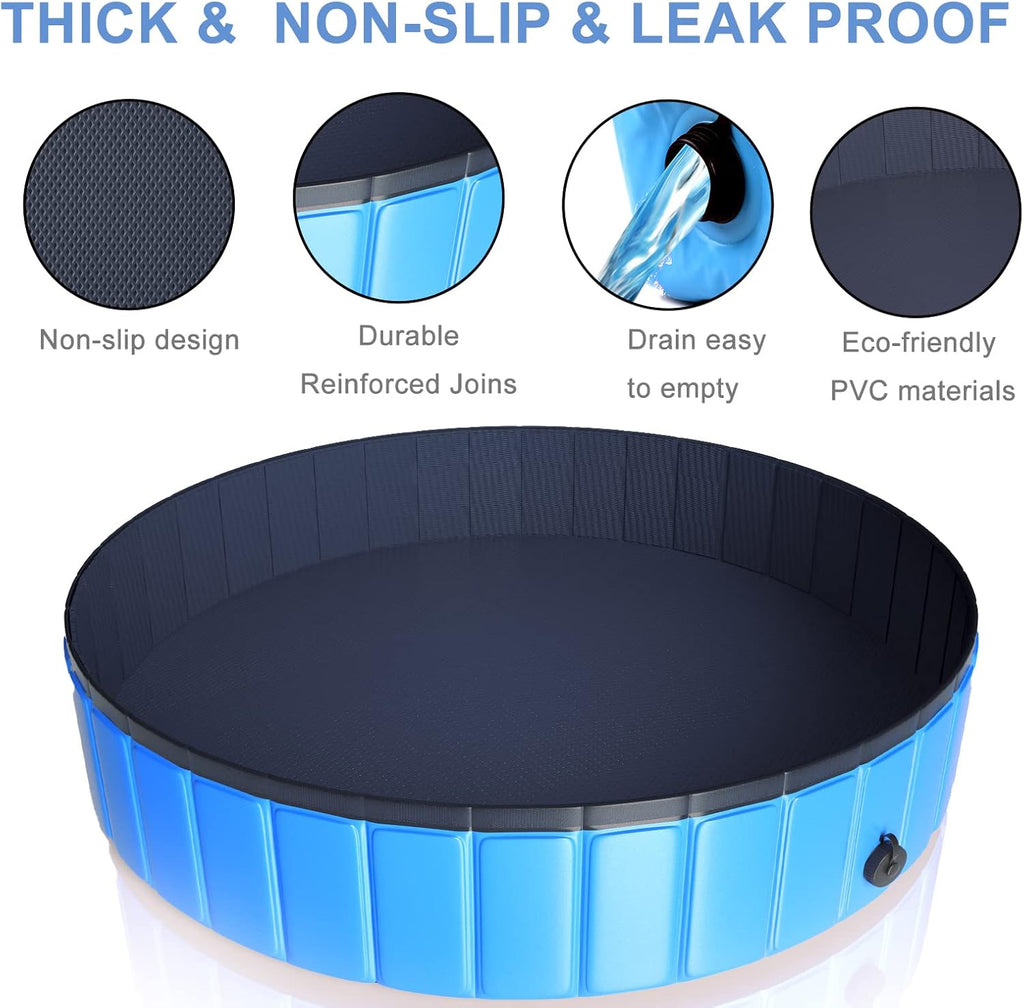 Foldable Pool 63"X12" XXL Portable Swimming Pool/Kiddie Pool, Hard Plastic Bath Tub for Indoor Outdoor for Pets Large Dogs Cats and Kids