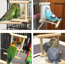 Parrot Mirror Swing | Interactive Wooden Bird Toy